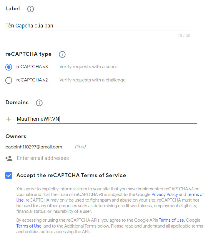 Bảo mật Website WordPress hiệu quả bằng các phương pháp tốt nhất 89 Điền thông tin cho ReCapcha