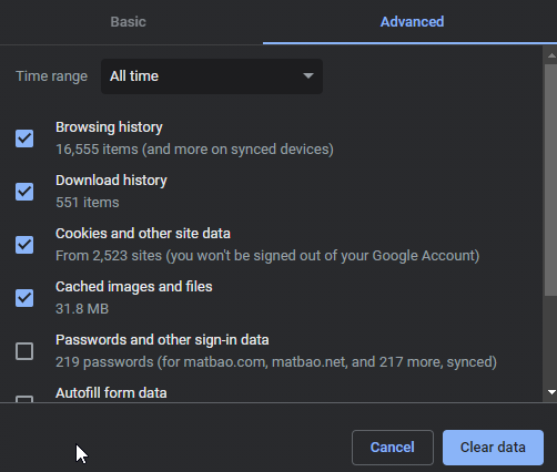 Xóa cache trên trình duyệt Chrome.