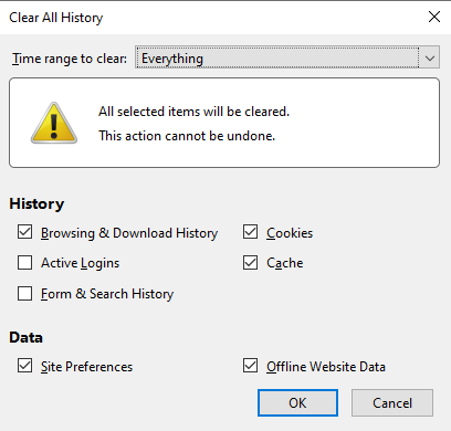 Xóa cache trên trình duyệt Firefox.