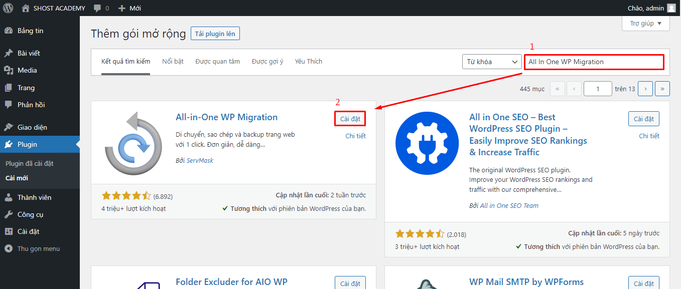 Hướng dẫn sử dụng Plugin All In One WP Migration