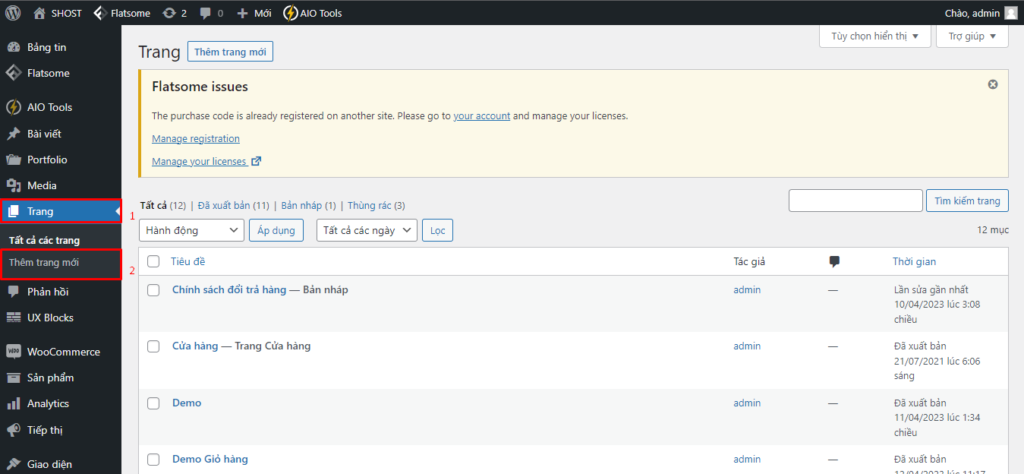 Hướng dẫn tạo Trang với thiết kế có sẵn bằng Flatsome Studio