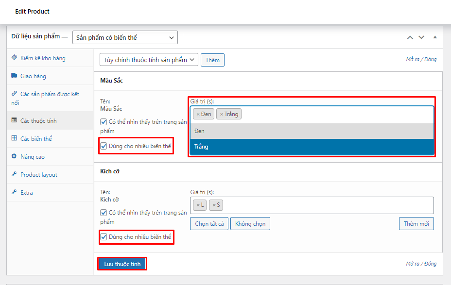 Hướng dẫn sử dụng biến thể WooCommerce