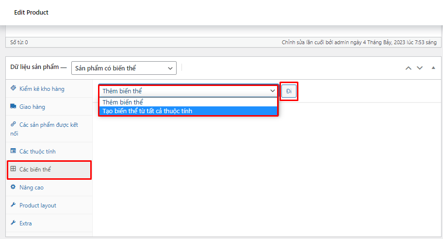 Hướng dẫn sử dụng biến thể WooCommerce