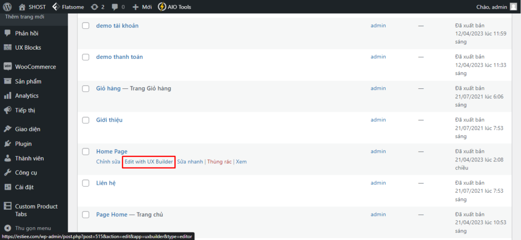 Hướng dẫn tạo Trang với thiết kế có sẵn bằng Flatsome Studio