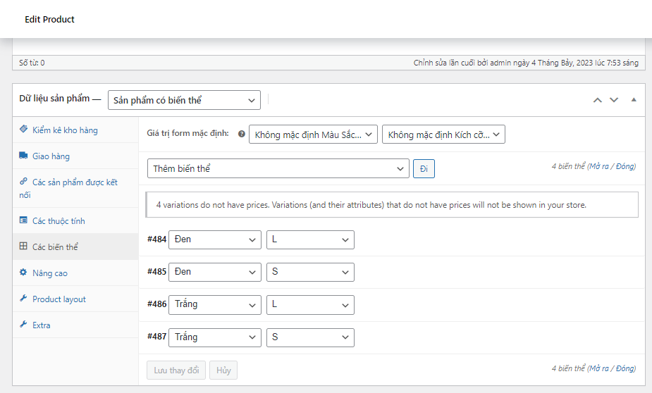Hướng dẫn sử dụng biến thể WooCommerce