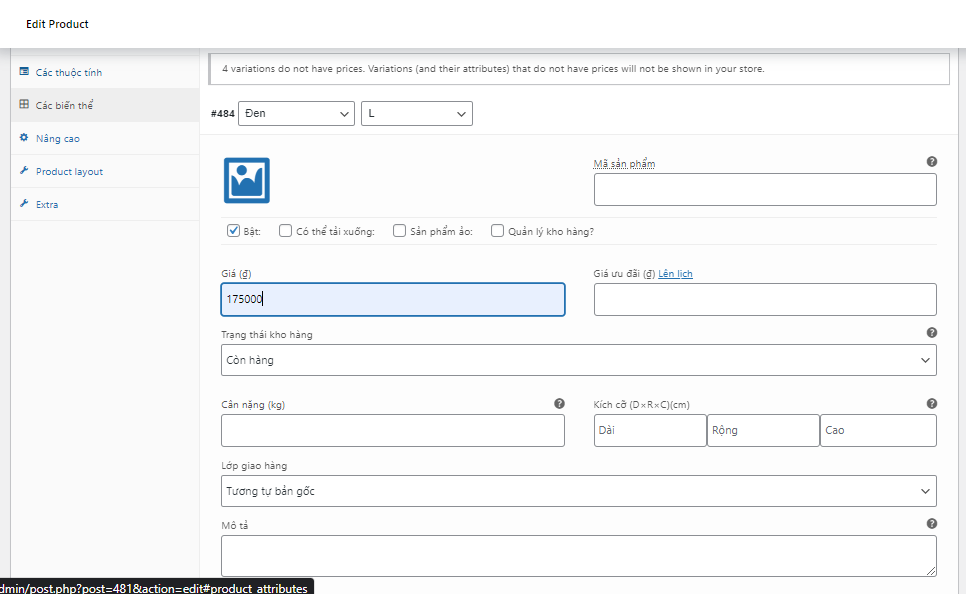 Hướng dẫn sử dụng biến thể WooCommerce