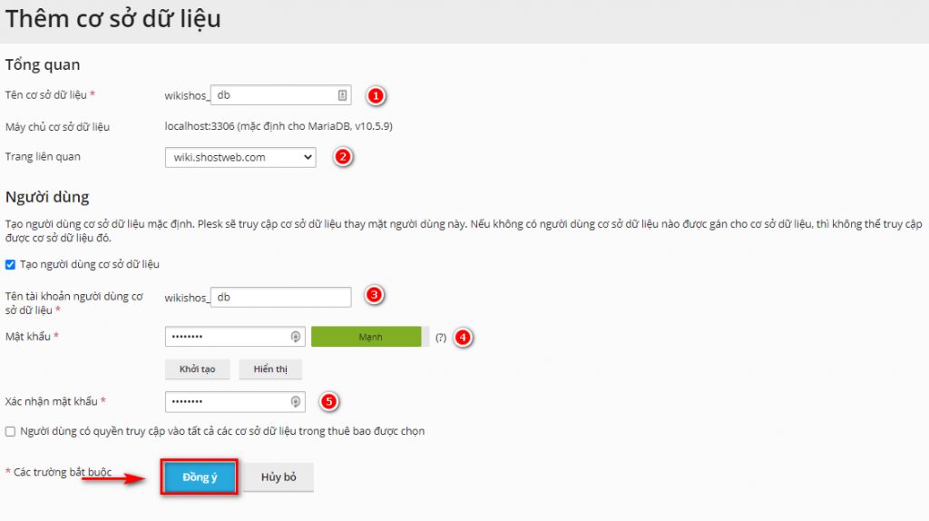 Thiết lập thông tin cơ sở dữ liệu.