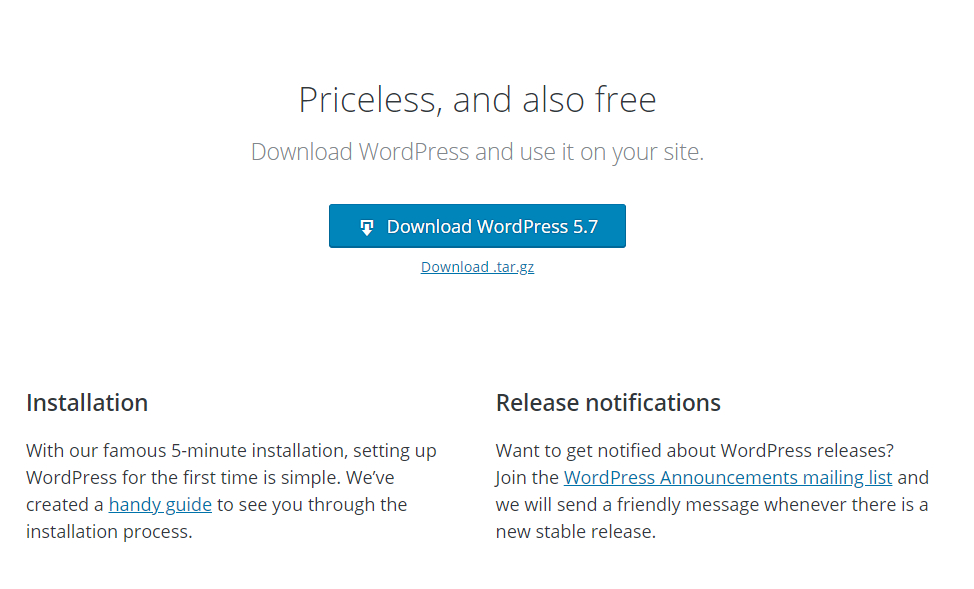 Tải xuống mã nguồn WordPress từ trang chủ WordPress.Org.