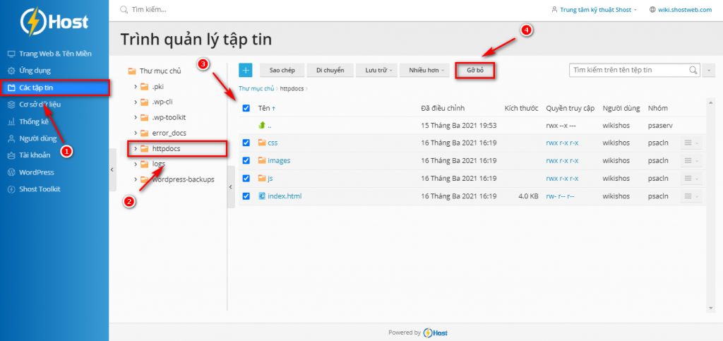 Xóa bỏ các tệp tin mặc định trên hosting.
