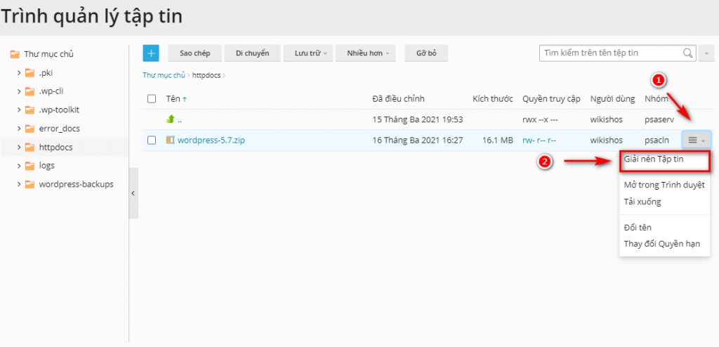 Tải lên mã nguồn và giả nén.