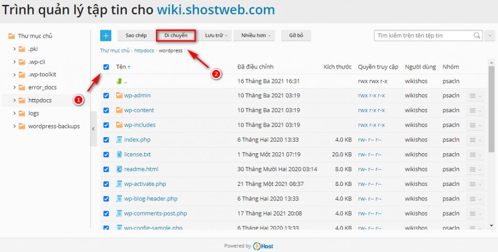 Di chuyển mã nguồn ra thư mục gốc httpdocs