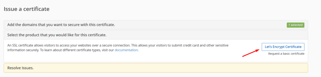 Bước 4: Chọn loại chứng chỉ Let's Encrypt 