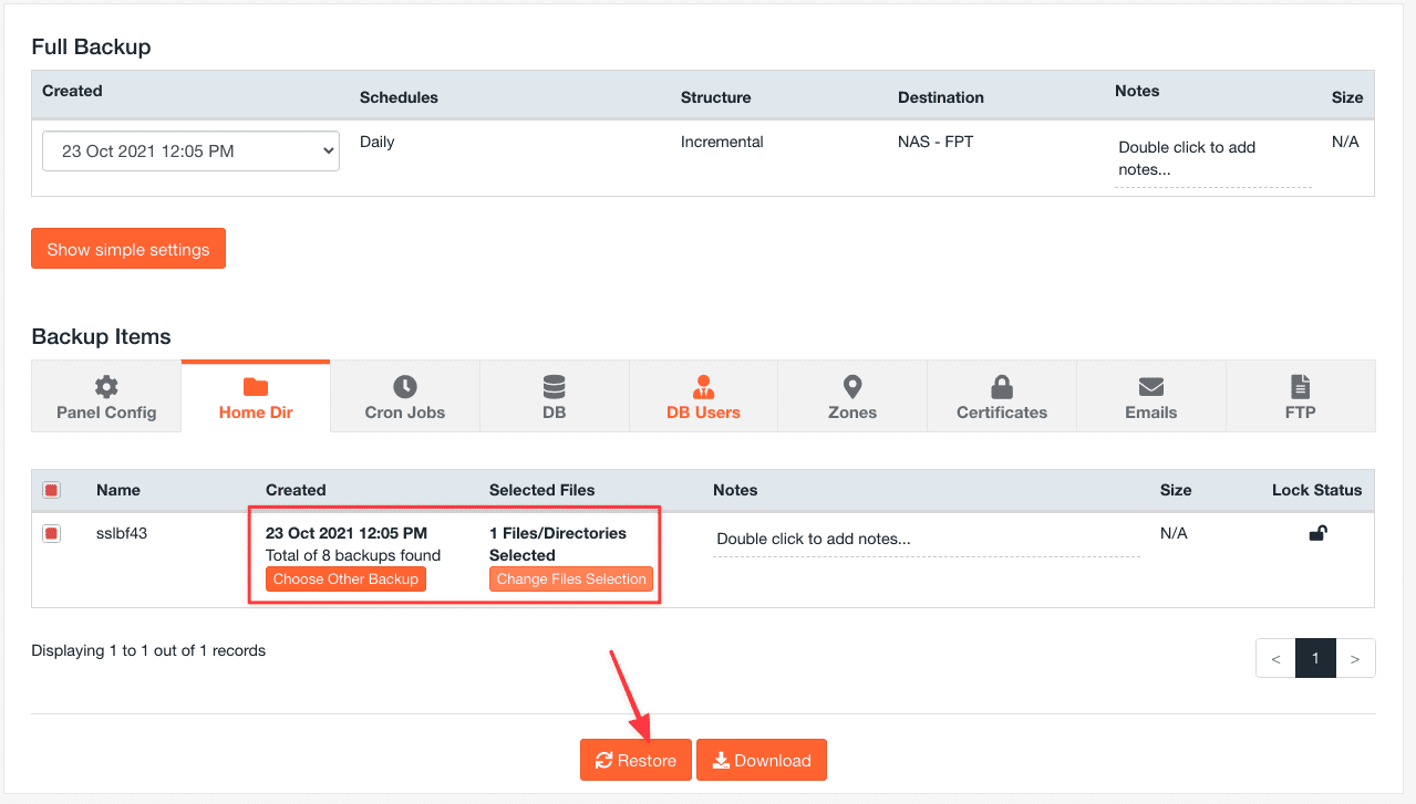 Xác nhận restore file riêng lẻ trong JetBackup 5 trên cPanel