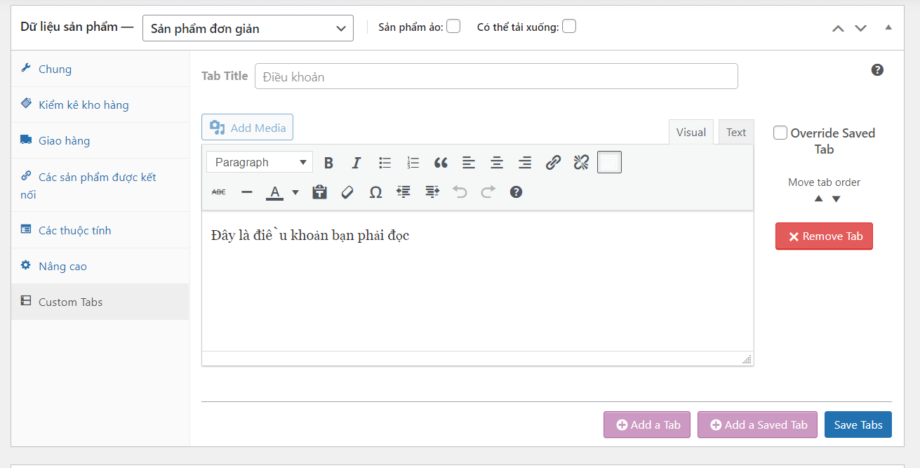 Cách thêm tab cho sản phẩm WooCommerce 