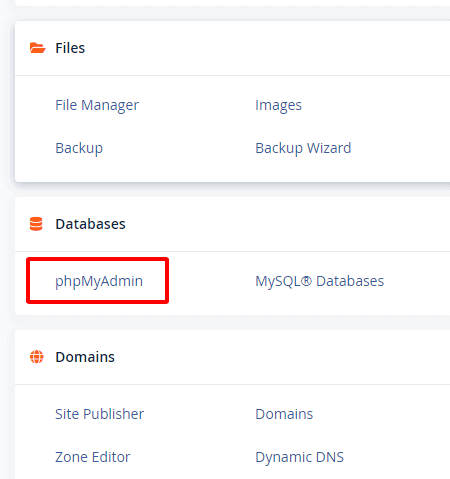 Truy cập phpMyAdmin trên giao diện cPanel để import database