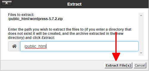 Xác nhận giải nén file .zip trong File Manager của cPanel