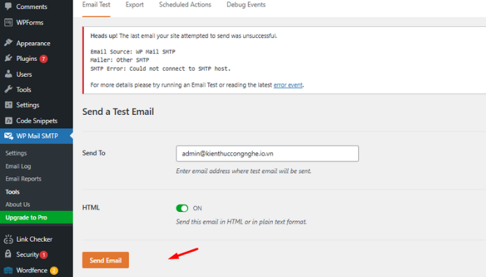 Gửi email thử nghiệm trong tab Email Test của WP Mail SMTP