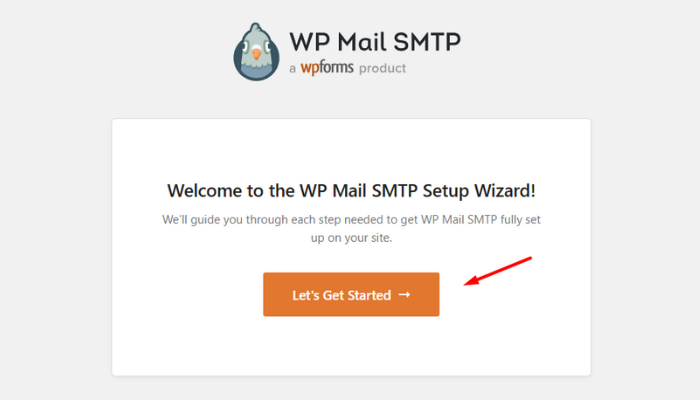 Trình hướng dẫn thiết lập WP Mail SMTP với nút Let's Get Started